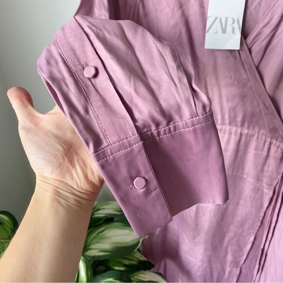 Zara Satin Effect Faux Wrap Midi Dress - Picture 10 of 16
